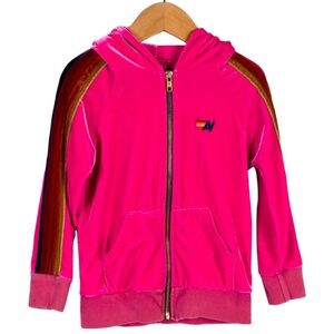 Aviator Nation Girls Kids Fuchsia Pink Velvet Hoodie Hooded Sweatshirt M 10